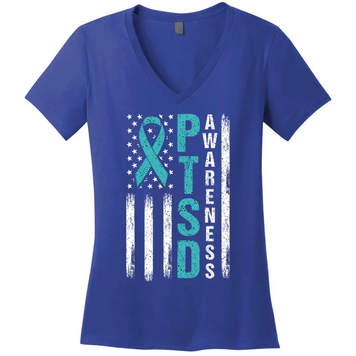 Ptsd Awareness Flag Post Traumatic Stress Disorder Warrior Gift Women's V-Neck T-Shirt