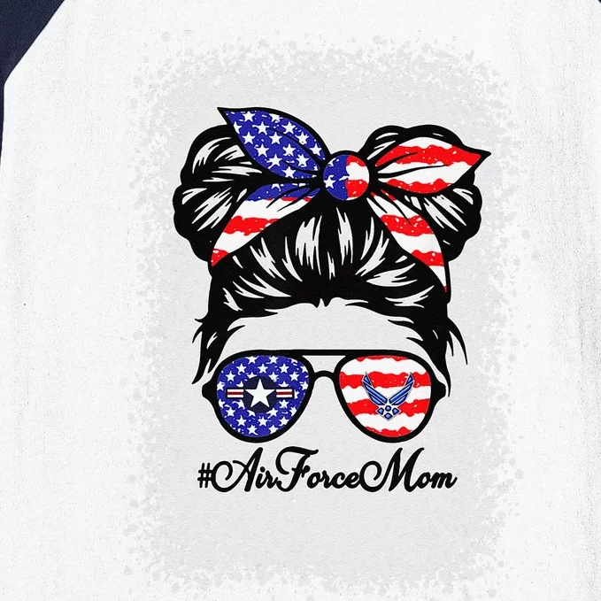 Proud Air Force Mom Messy Bun Sunglasses Mom Mother's Day Baseball Sleeve Shirt