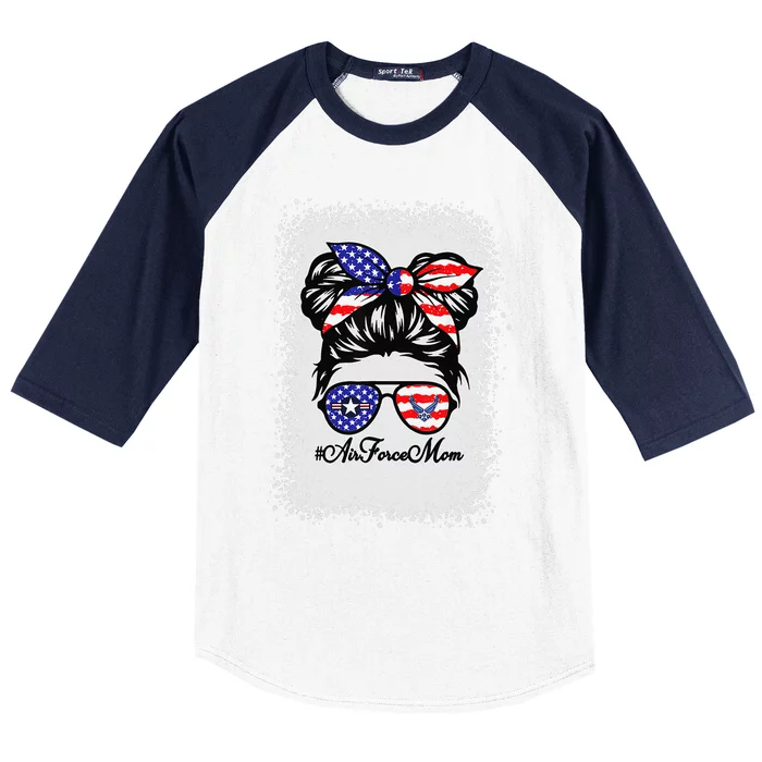 Proud Air Force Mom Messy Bun Sunglasses Mom Mother's Day Baseball Sleeve Shirt