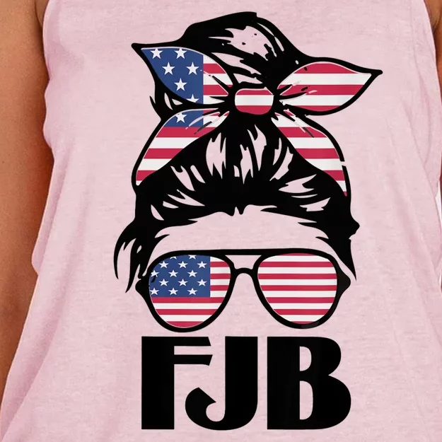 Pro America FJB American Flag Messy Hair Bun Lady Women's Knotted Racerback Tank