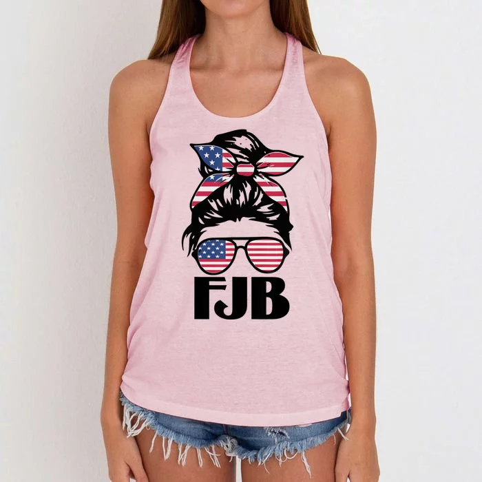 Pro America FJB American Flag Messy Hair Bun Lady Women's Knotted Racerback Tank