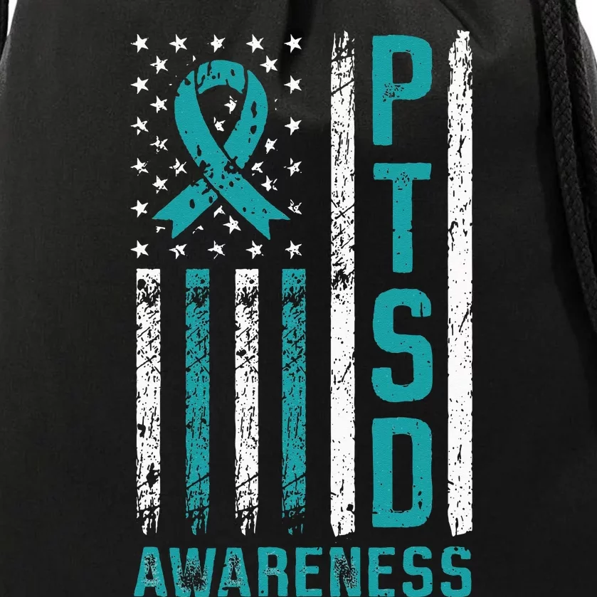 PTSD Awareness Flag Post Traumatic Stress Disorder Warrior Drawstring Bag