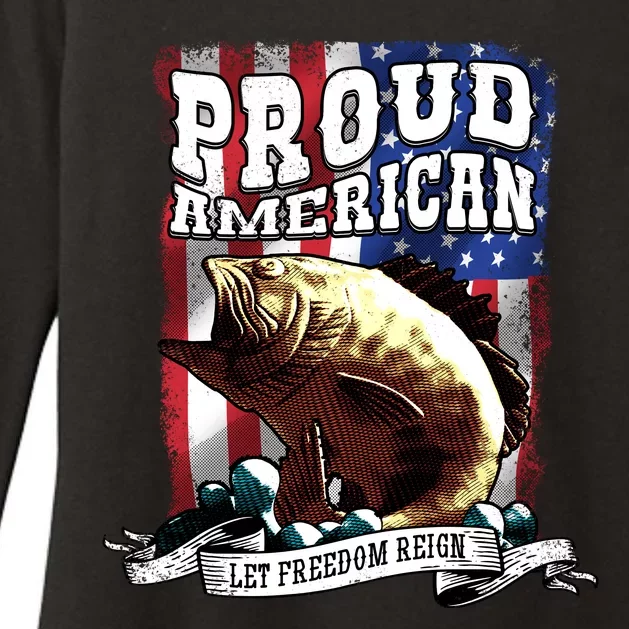 Proud American Flag Let Freedom Reign Fishing Womens CVC Long Sleeve Shirt