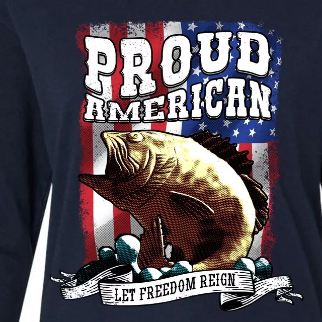 Proud American Flag Let Freedom Reign Fishing Womens Cotton Relaxed Long Sleeve T-Shirt