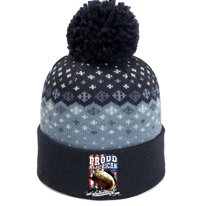 Proud American Flag Let Freedom Reign Fishing The Baniff Cuffed Pom Beanie