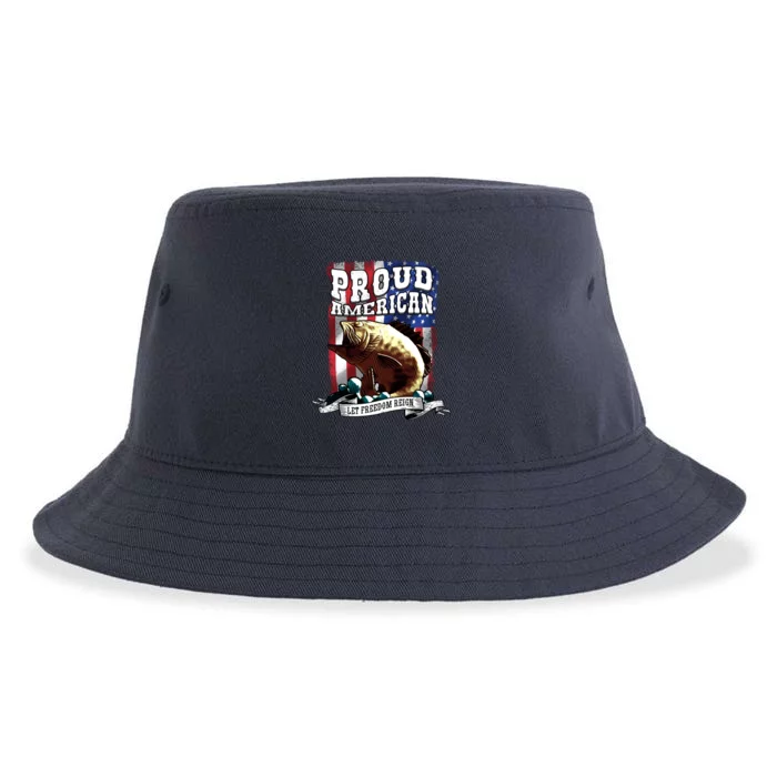 Proud American Flag Let Freedom Reign Fishing Sustainable Bucket Hat