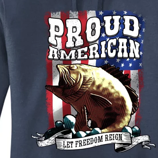 Proud American Flag Let Freedom Reign Fishing Women's Pullover Hoodie