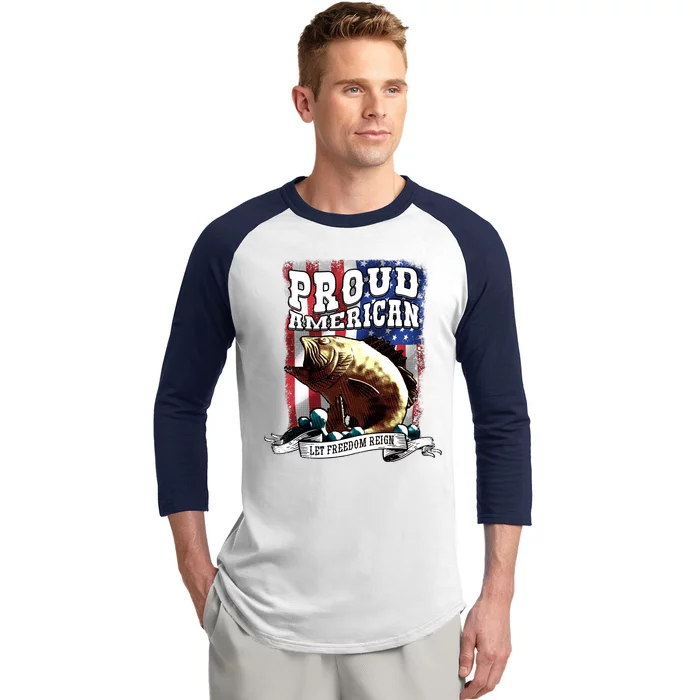 Proud American Flag Let Freedom Reign Fishing Baseball Sleeve Shirt