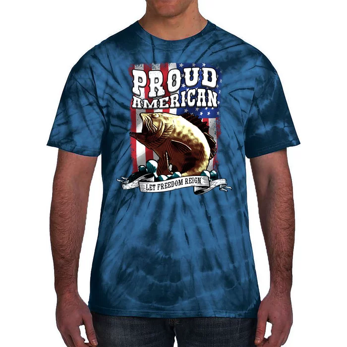 Proud American Flag Let Freedom Reign Fishing Tie-Dye T-Shirt