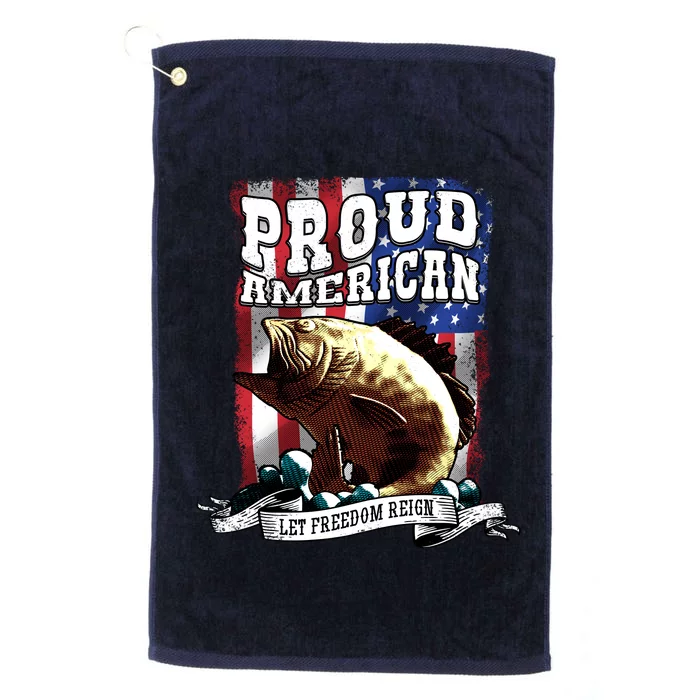 Proud American Flag Let Freedom Reign Fishing Platinum Collection Golf Towel