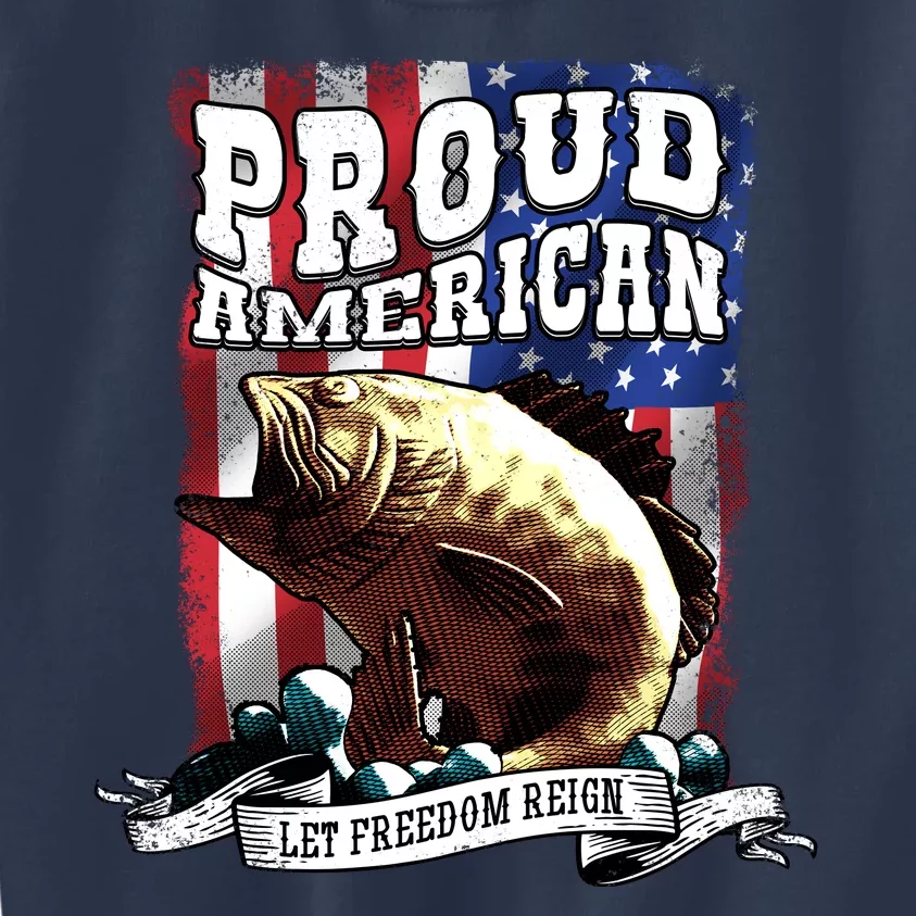 Proud American Flag Let Freedom Reign Fishing Kids Sweatshirt