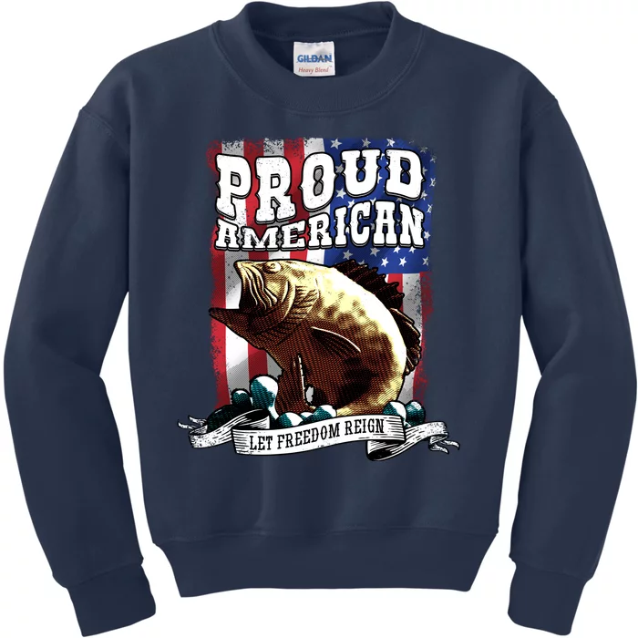 Proud American Flag Let Freedom Reign Fishing Kids Sweatshirt