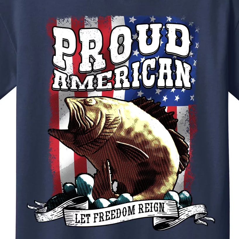 Proud American Flag Let Freedom Reign Fishing Kids T-Shirt