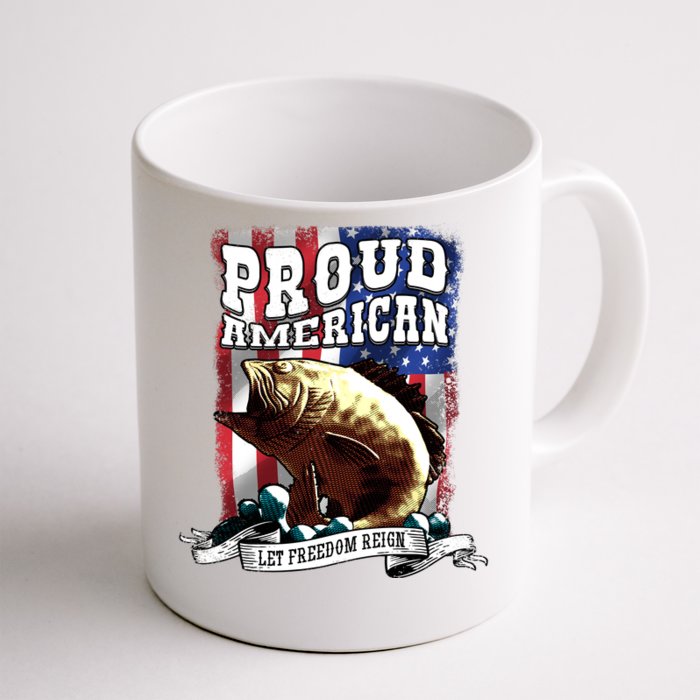 Proud American Flag Let Freedom Reign Fishing Front & Back Coffee Mug