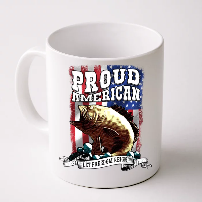 Proud American Flag Let Freedom Reign Fishing Front & Back Coffee Mug