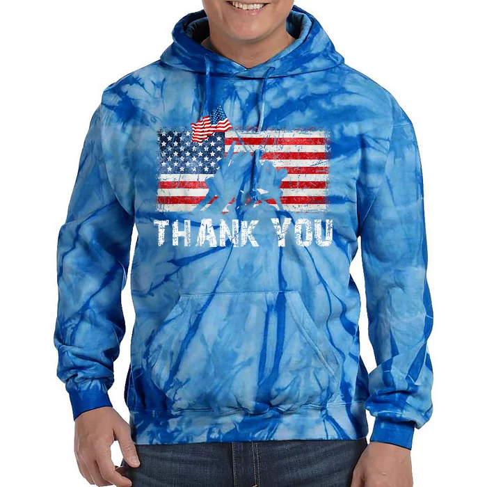 Patriotic American Flag Thank You Memorial Day Veteran Tie Dye Hoodie