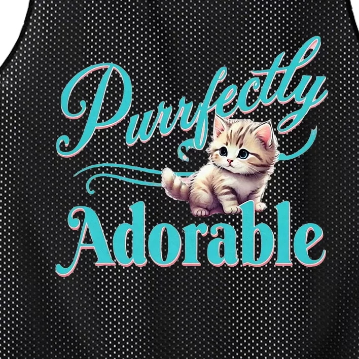 Purrfectly Adorable Fluffy Kitten Kitty Cat Funny Graphic Mesh Reversible Basketball Jersey Tank