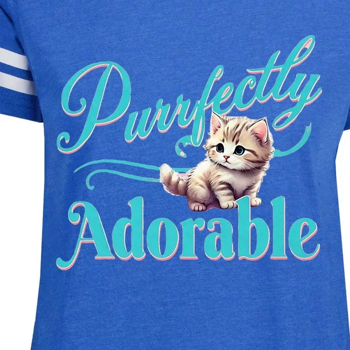 Purrfectly Adorable Fluffy Kitten Kitty Cat Funny Graphic Enza Ladies Jersey Football T-Shirt