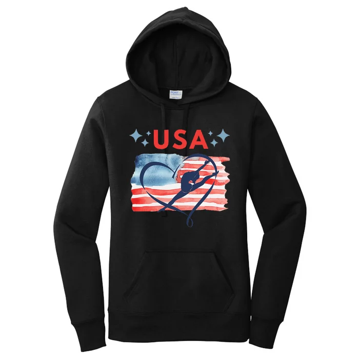 Patriotic American Flag Gymnastics Design For Usa Gymnasts Women's Pullover Hoodie