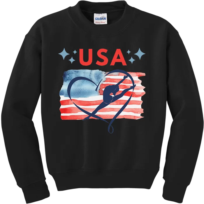 Patriotic American Flag Gymnastics Design For Usa Gymnasts Kids Sweatshirt