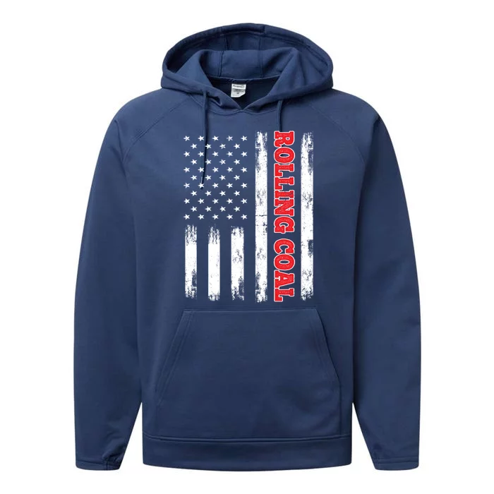 Patriotic American Flag Diesel Power Rolling Coal Gift Performance Fleece Hoodie