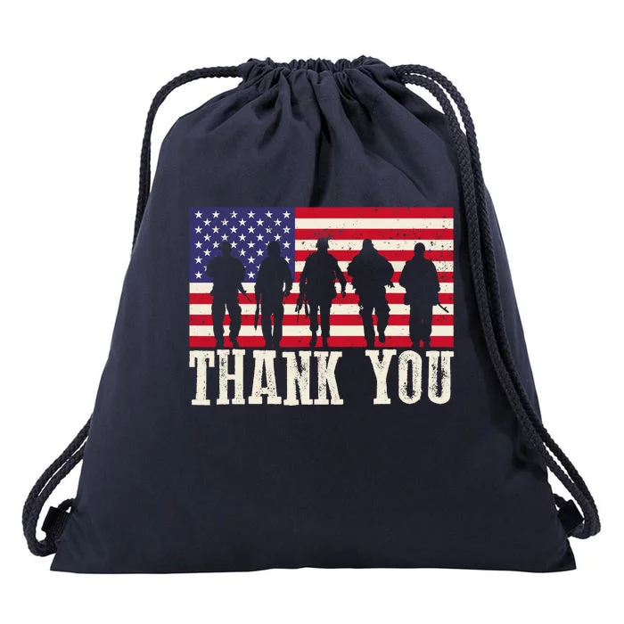 Patriotic American Flag Thank You For Girl Boy Drawstring Bag