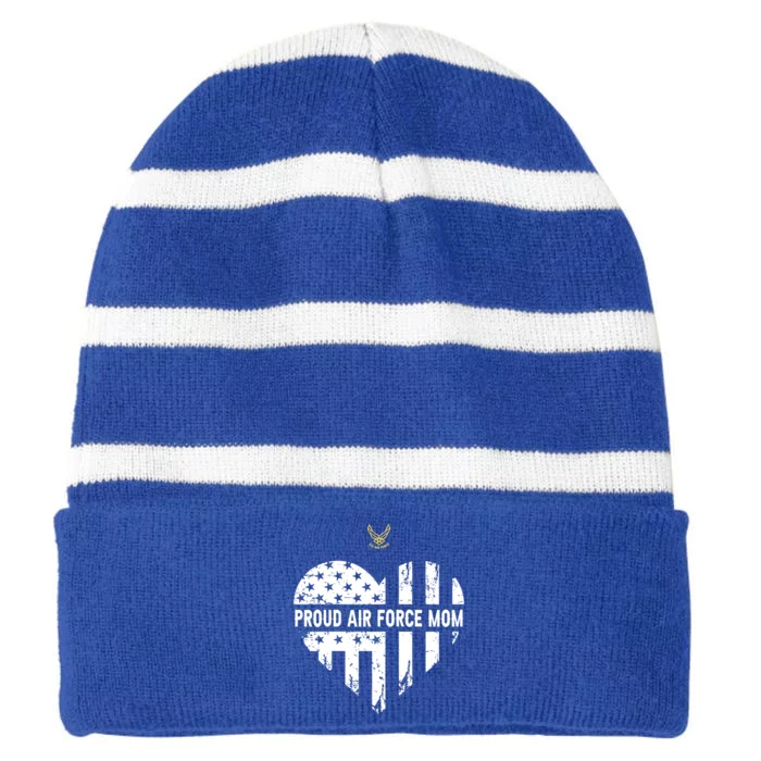 Proud Air Force Mom Pride Military Family Heart Gift Striped Beanie with Solid Band