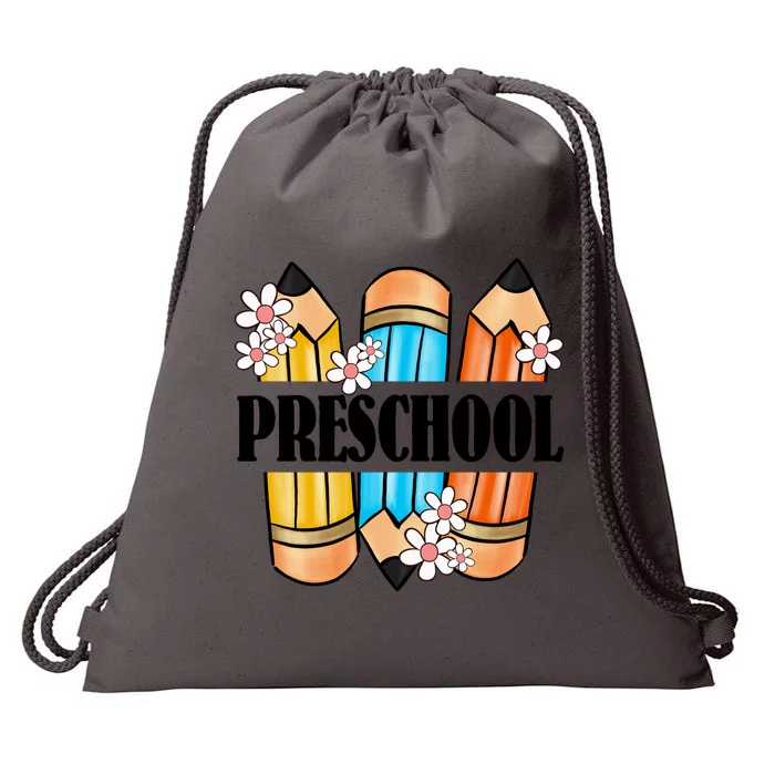 Pencil And Flower Back To School Print Drawstring Bag