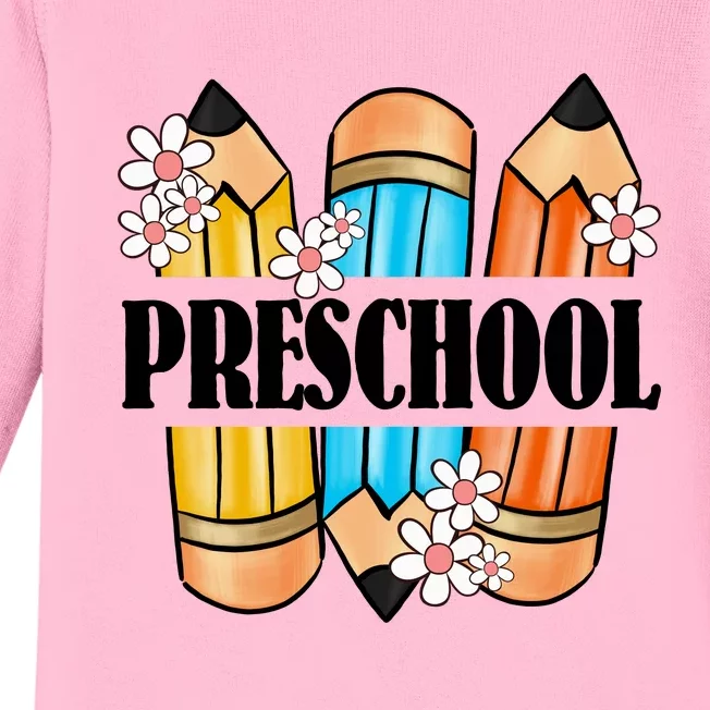 Pencil And Flower Back To School Print Baby Long Sleeve Bodysuit