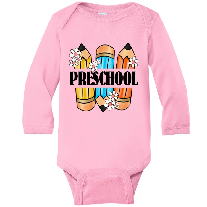 Pencil And Flower Back To School Print Baby Long Sleeve Bodysuit