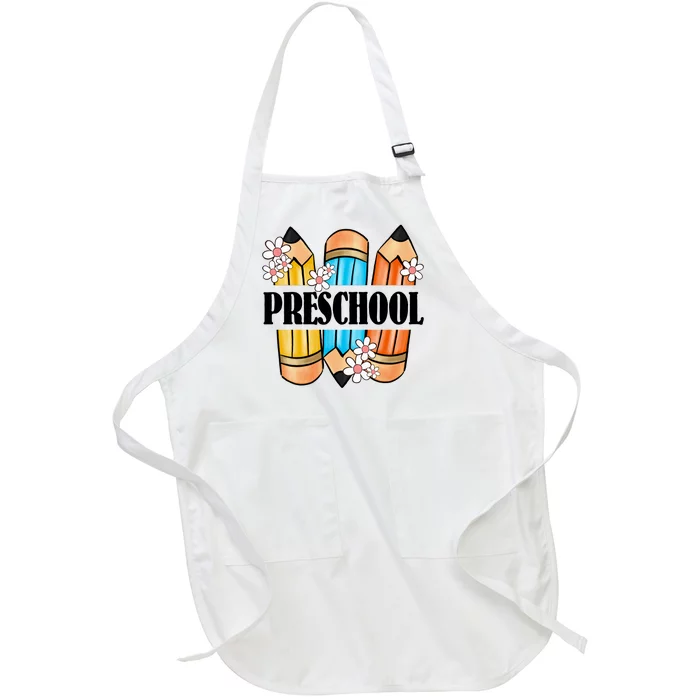 Pencil And Flower Back To School Print Full-Length Apron With Pocket