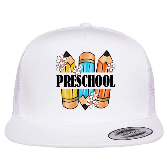 Pencil And Flower Back To School Print Flat Bill Trucker Hat