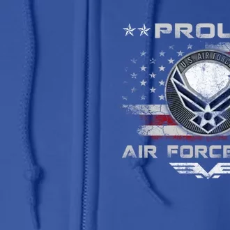 Proud Air Force Dad Military Veteran Pride Us Flag Cute Gift Full Zip Hoodie