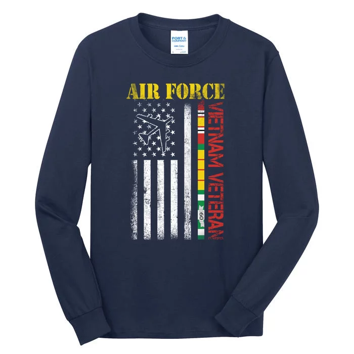 Proud Air Force Vietnam Veteran American Flag Gift Tall Long Sleeve T-Shirt