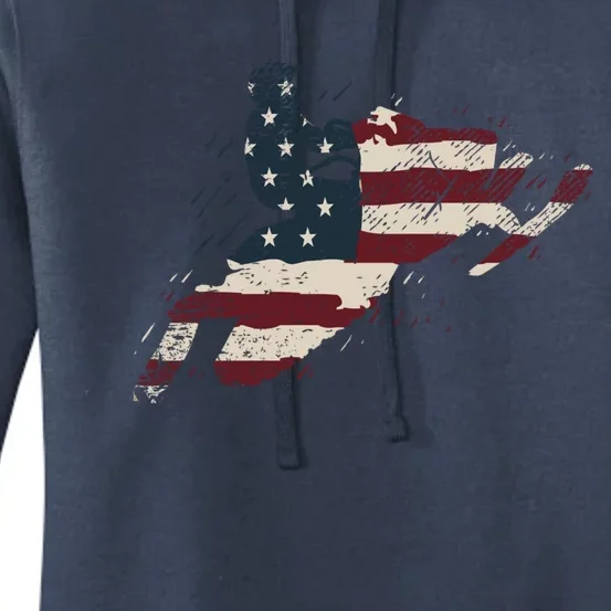 Proud American Flag Snowmobiling Gift Snowmobile Riding Gift Women's Pullover Hoodie