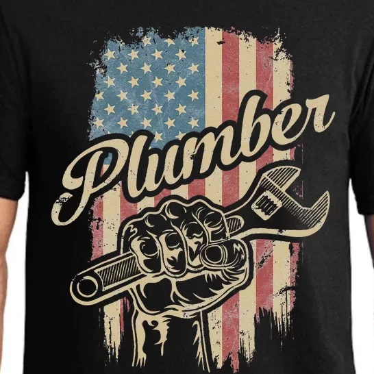 Plumber American Flag Plumbing Gift Pipe Wrench Patriotic Pajama Set