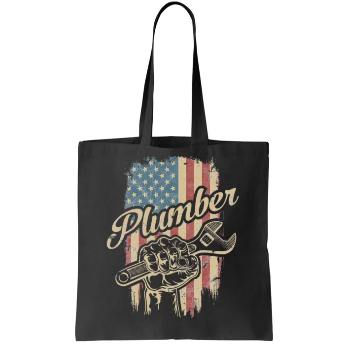 Plumber American Flag Plumbing Gift Pipe Wrench Patriotic Tote Bag