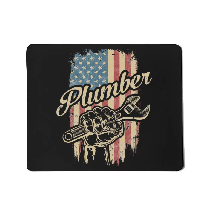 Plumber American Flag Plumbing Gift Pipe Wrench Patriotic Mousepad