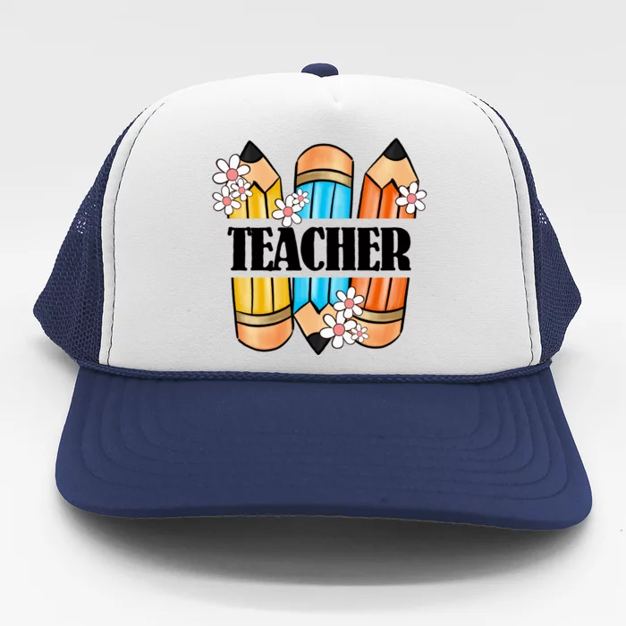 Pencil And Flower Back To School Graphic Trucker Hat