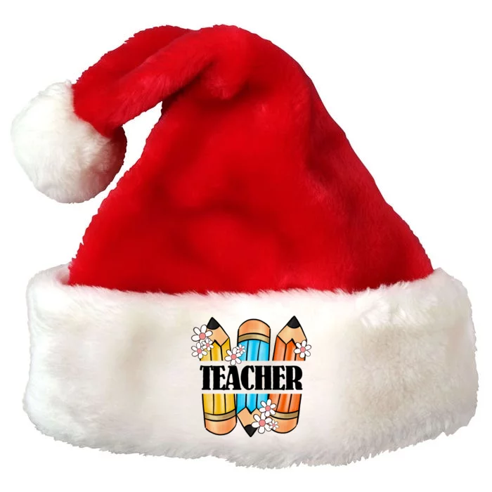 Pencil And Flower Back To School Graphic Premium Christmas Santa Hat