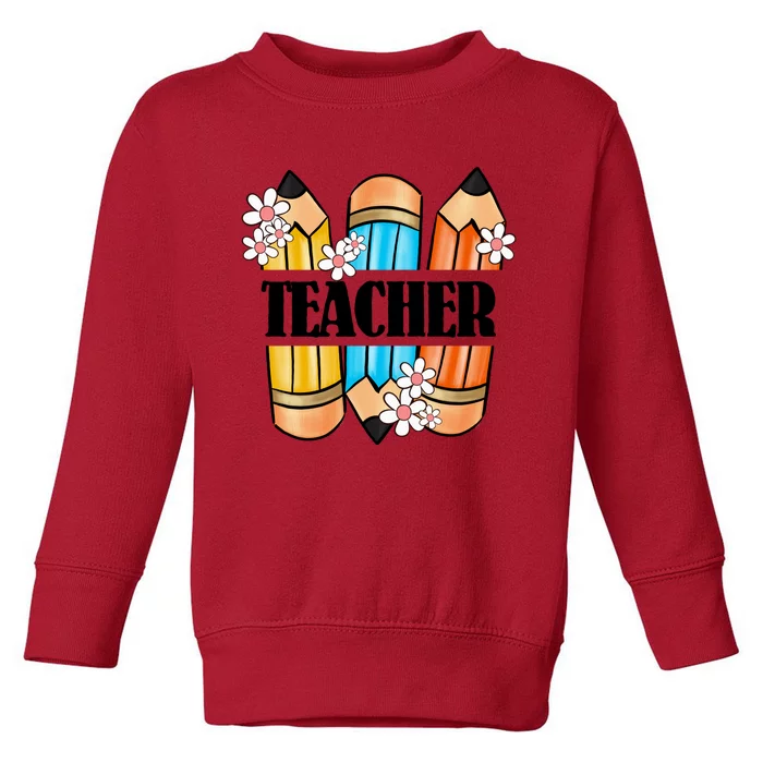 Pencil And Flower Back To School Graphic Toddler Sweatshirt