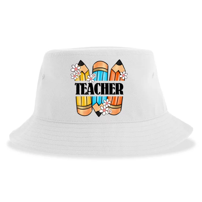 Pencil And Flower Back To School Graphic Sustainable Bucket Hat