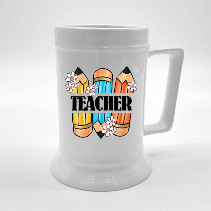 Pencil And Flower Back To School Graphic Front & Back Beer Stein