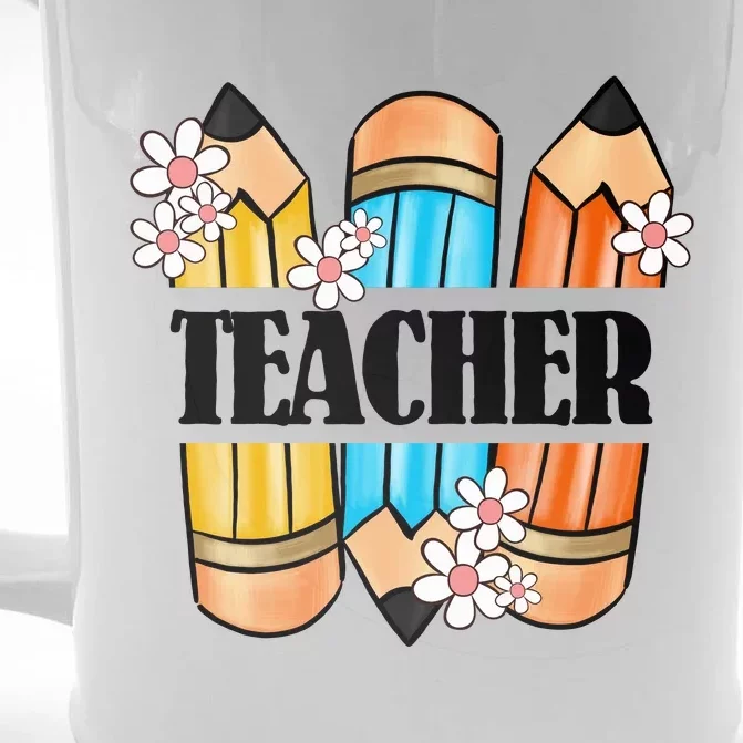 Pencil And Flower Back To School Graphic Front & Back Beer Stein