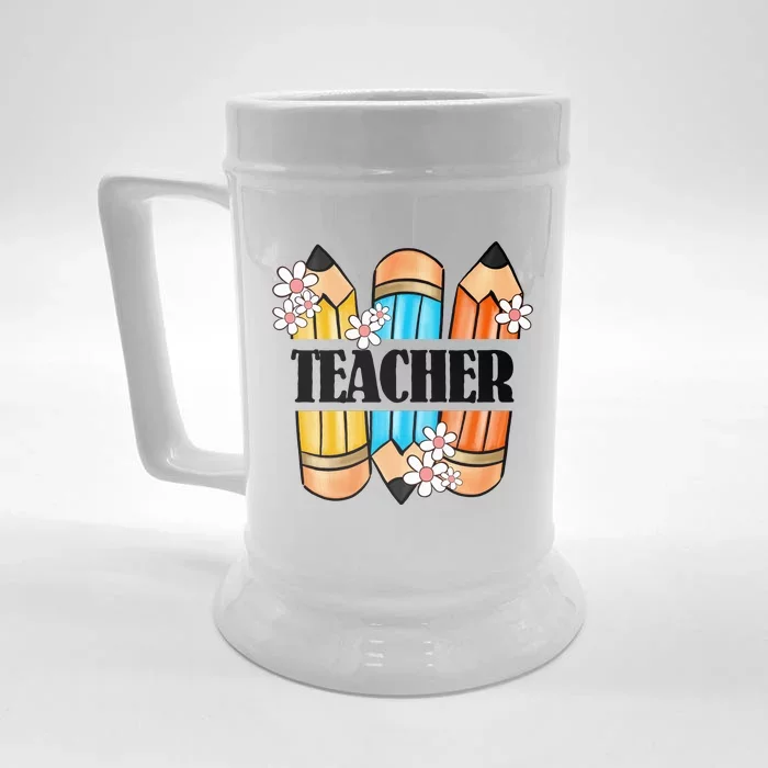 Pencil And Flower Back To School Graphic Front & Back Beer Stein