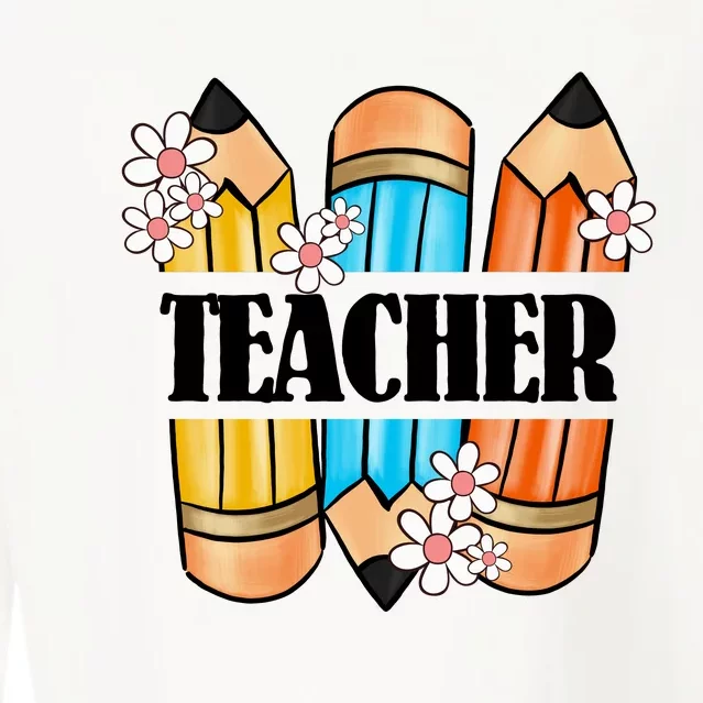 Pencil And Flower Back To School Graphic Cropped Pullover Crew