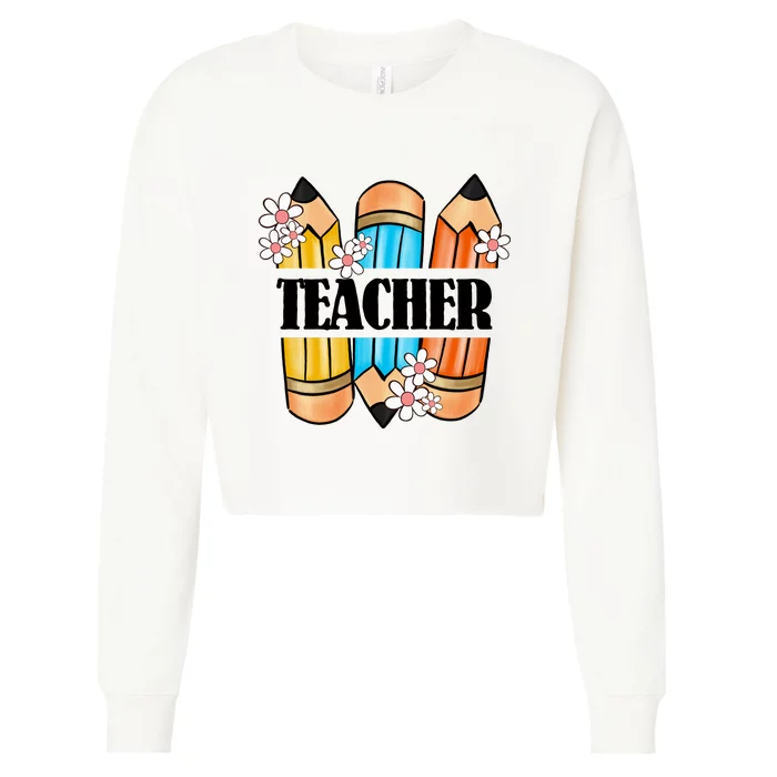 Pencil And Flower Back To School Graphic Cropped Pullover Crew