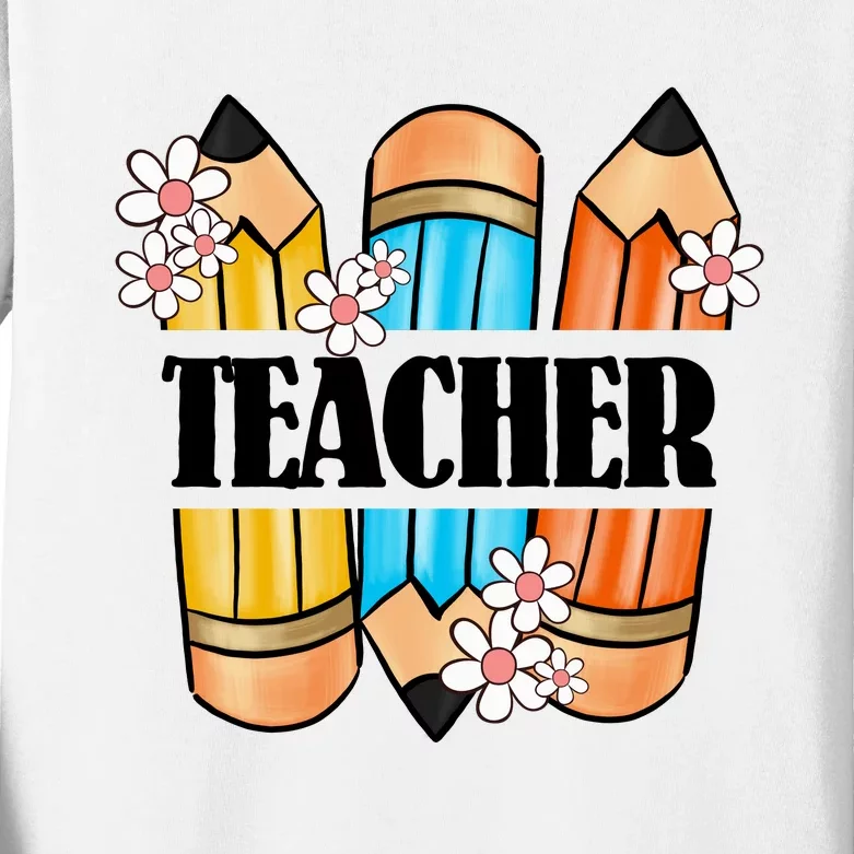 Pencil And Flower Back To School Graphic Kids Long Sleeve Shirt