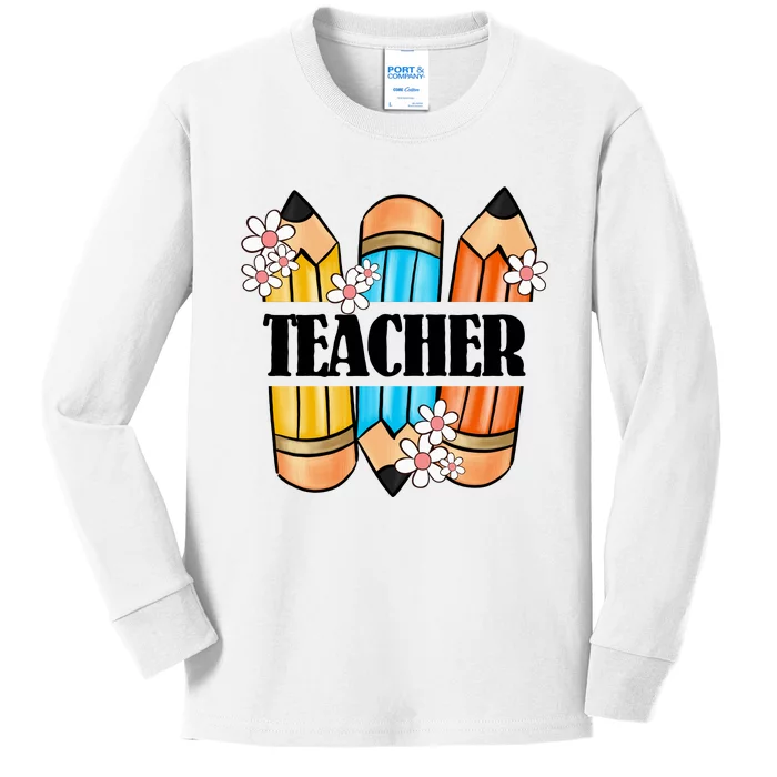 Pencil And Flower Back To School Graphic Kids Long Sleeve Shirt