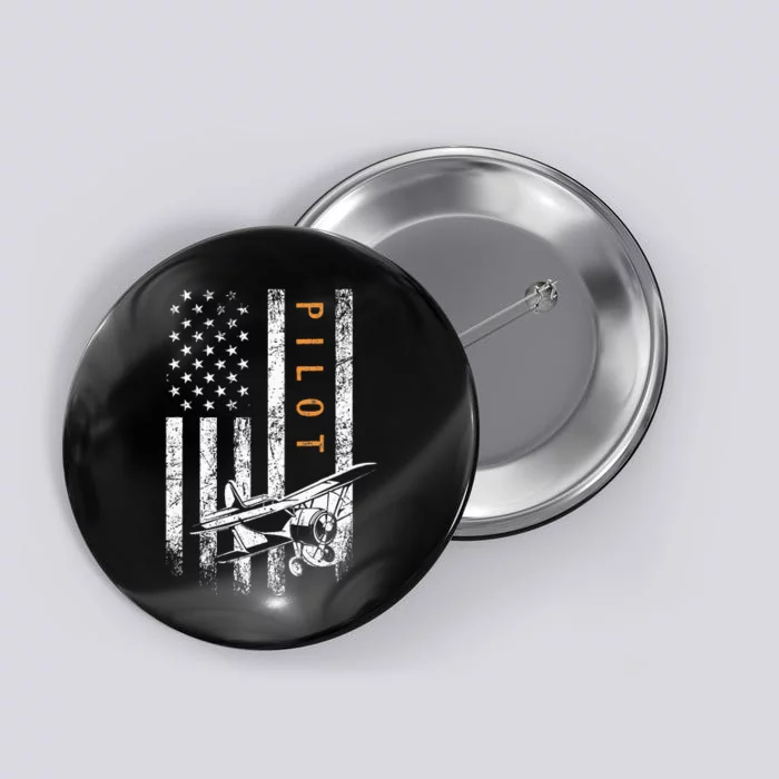 Pilot American Flag Airplane Design Aviation Button